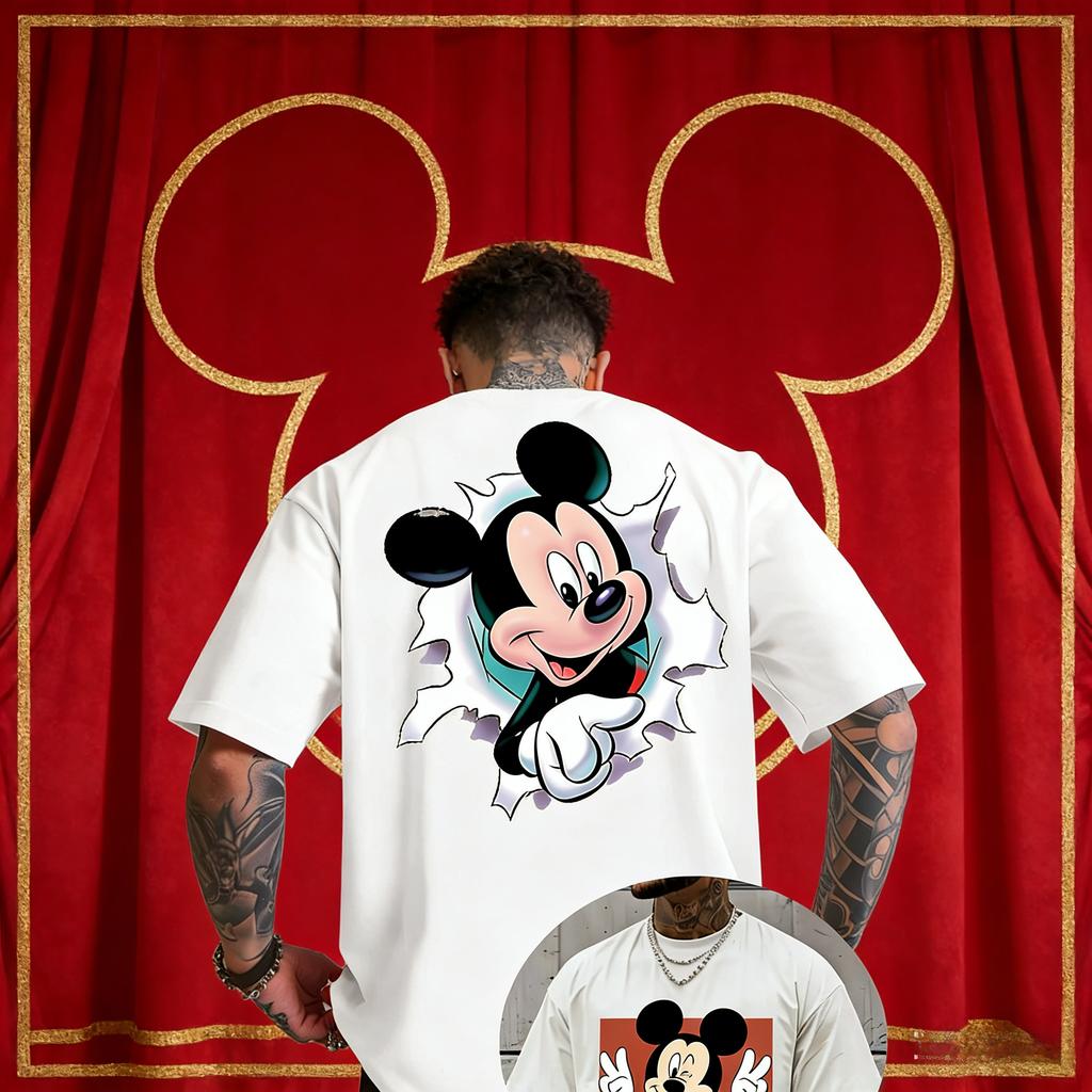 Летняя футболка с принтом мультфильма Дисней Микки Маус, модные свободные повседневные шорты с коротким рукавом, унисекс