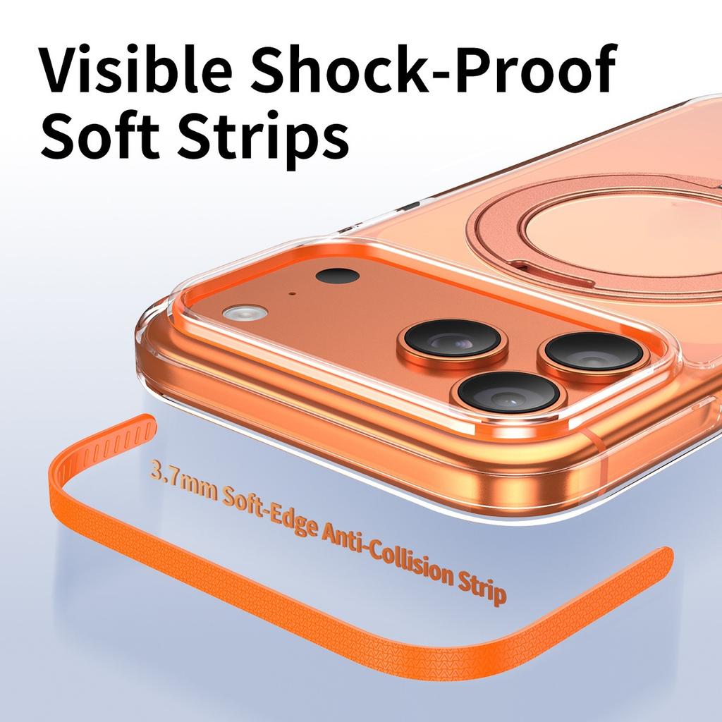 360 Rotatable Stand Bracket Crystal Phone Case for iPhone 17 Pro Max 18 Pro Air 16 Plus 15 14 13 Pro Transparent TPU+PC Cover