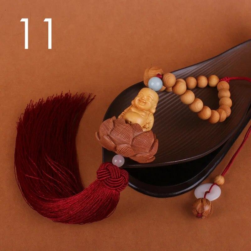 Chinese Style Wooden Carved Lotus Buddha Statue Car Pendant Creative Lucky Fortune Jewelry Decor Xmas Charming Car Accessories