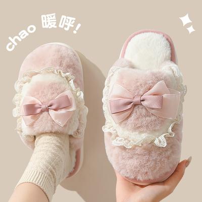 Пушистые тапочки с бантом, женские зимние, парные, для дома, домашние, мужские плюшевые теплые зимние пушистые тапочки мужские