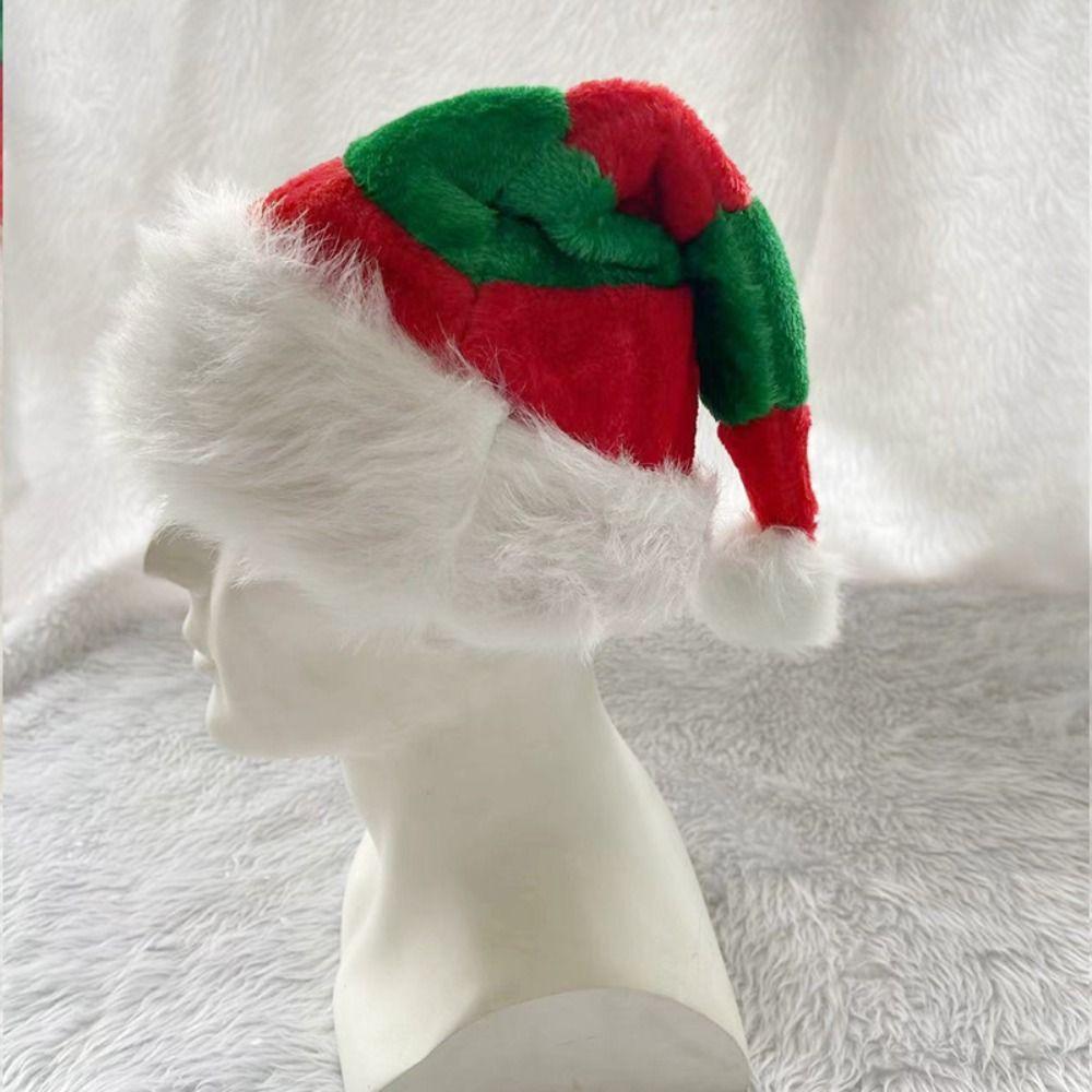 Thicken Santa Hat Plush Warm Winter Cap Striped Splicing Christmas Hat Holiday Costumes Dress Up