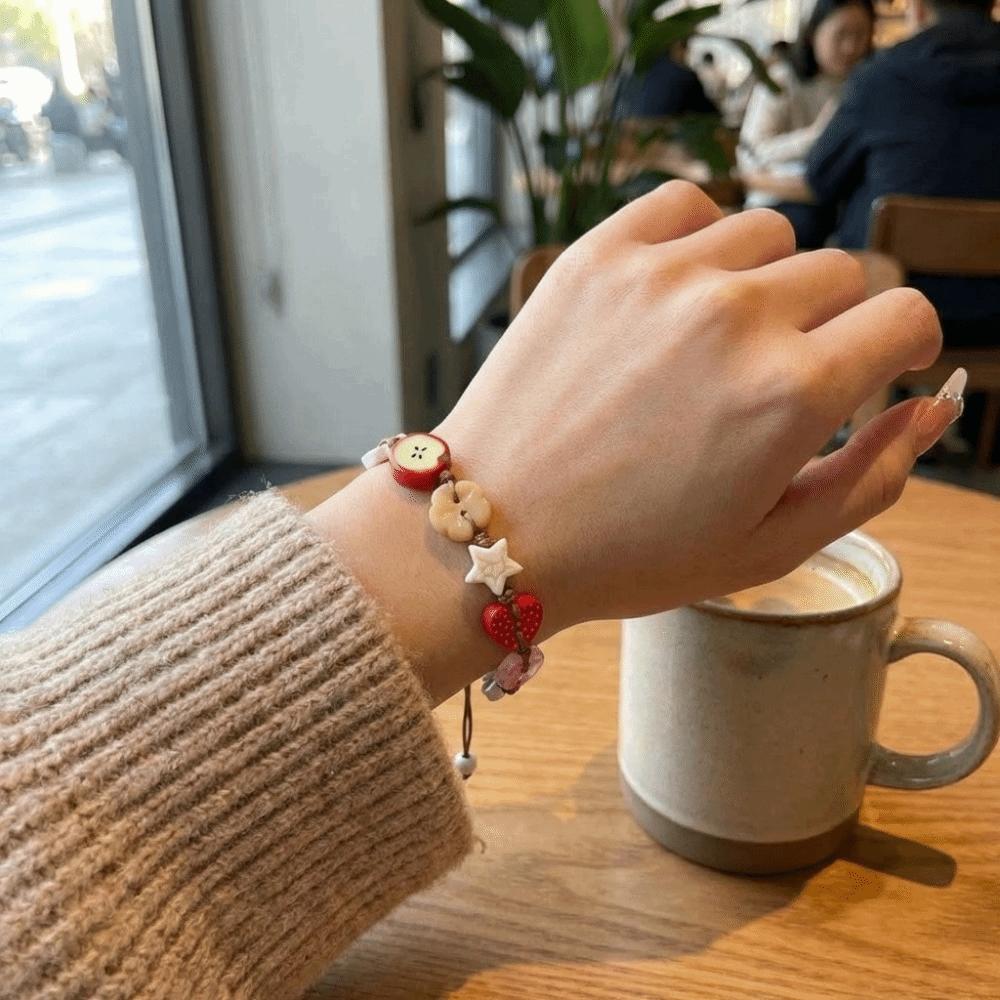 Sweet Adjustable Woven Bangle Lovely Cartoon Beads Hand Chain New Resin Star Bracelet Daily