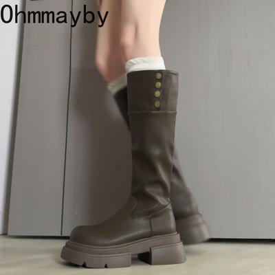 Зимний уличный стиль женские сапоги до колена модная платформа толстая подошва обувь женская панк винтаж длинные ботильоны де мухе