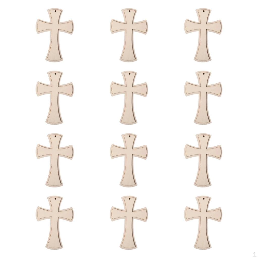 12 Wooden Crosses for Crafts, Unfinished Cross, Hanging Ornament with Hole Card Making