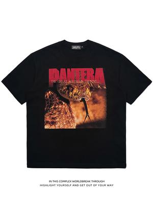 Pantera Пантера Пандора Змея Поток Хэви-метал Футболка с коротким рукавом Рок Хэви Дышащая Американская Индивидуальность Рукав до локтя