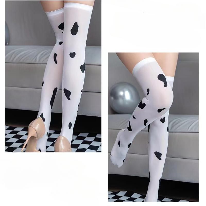 Women's Sexy Cosplay Stockings Kawaii Cow Spots Printed Thigh High Stockings Cute Lovely Milk Pantyhose Medias Kawaii Girl