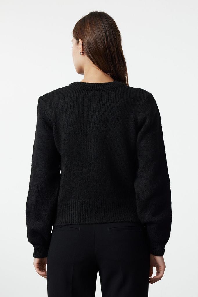 Women's Elegance Style Cardigan Stone Soft Textured Jewel Buttoned Jacket Look Knitwear Cardigan