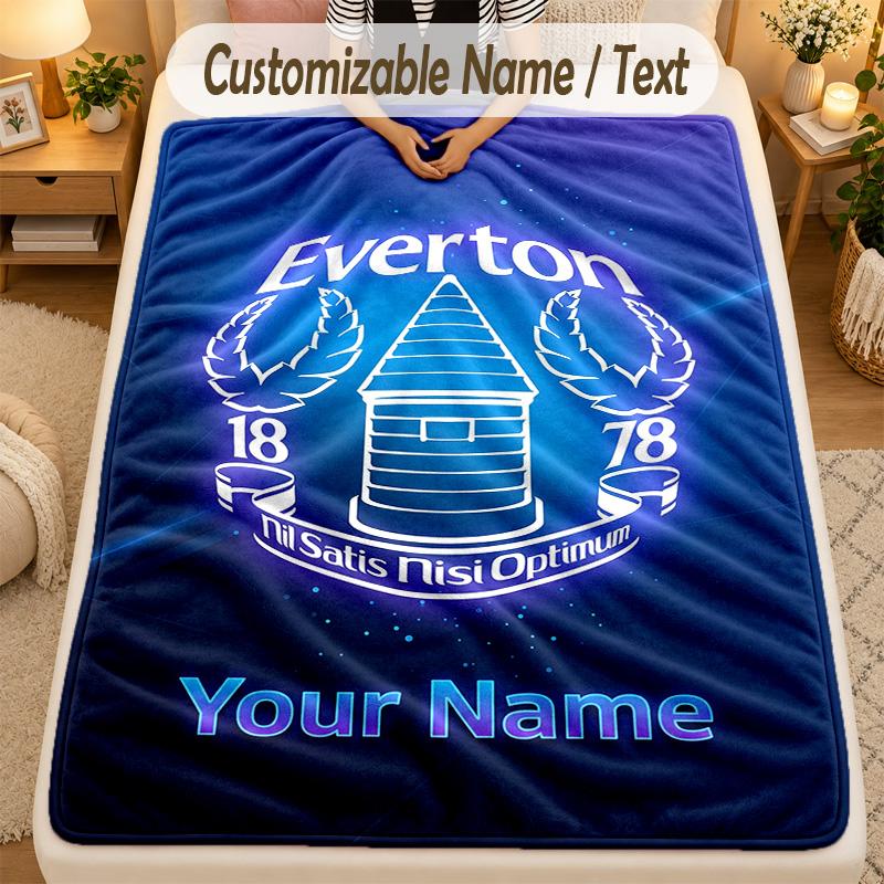 Фланелевое одеяло Everton FC Текст с индивидуальным именем Персонализированное Мягкое Теплое Плед Декор для дома Подарок