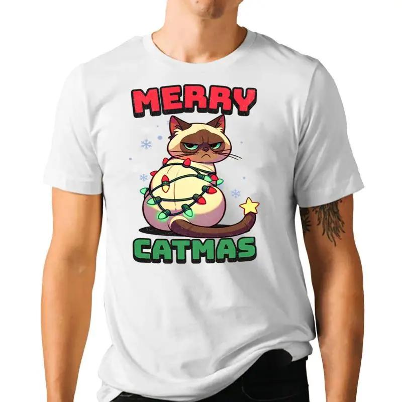 Angry Siamese Cat Merry Catmas Funny T Shirt Holiday Humor Christmas