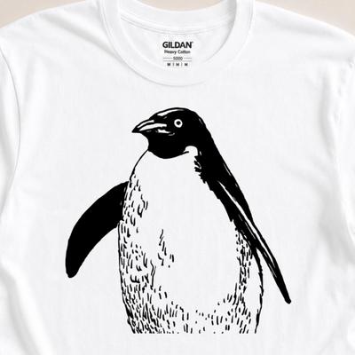Black Ink Penguin T-Shirt | Minimal Animal Illustration, Monochrome Tee
