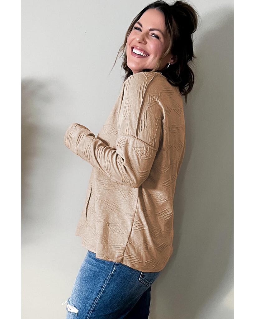 Azura Exchange Khaki Plus Size Textured Drop Shoulder Exposed Seam Top