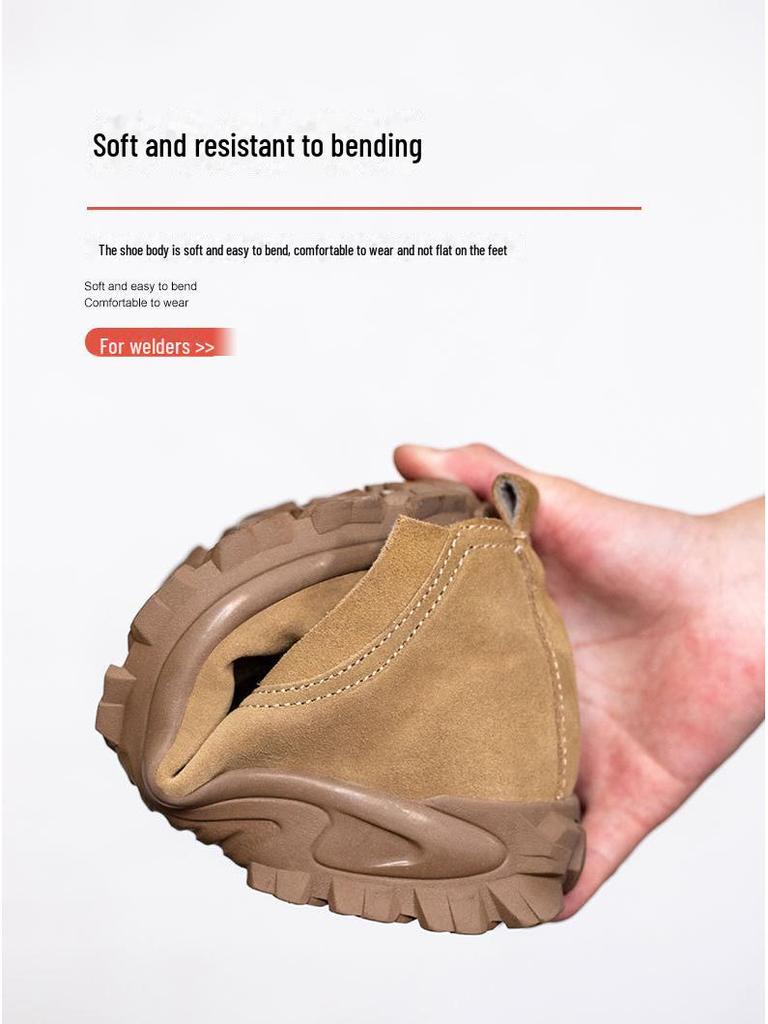 "Steel-Toe Breathable Anti-Scalding Cowhide Work Shoes: Comfortable, Wear-Resistant, and Puncture-Proof, Meeting National Safety Standards"