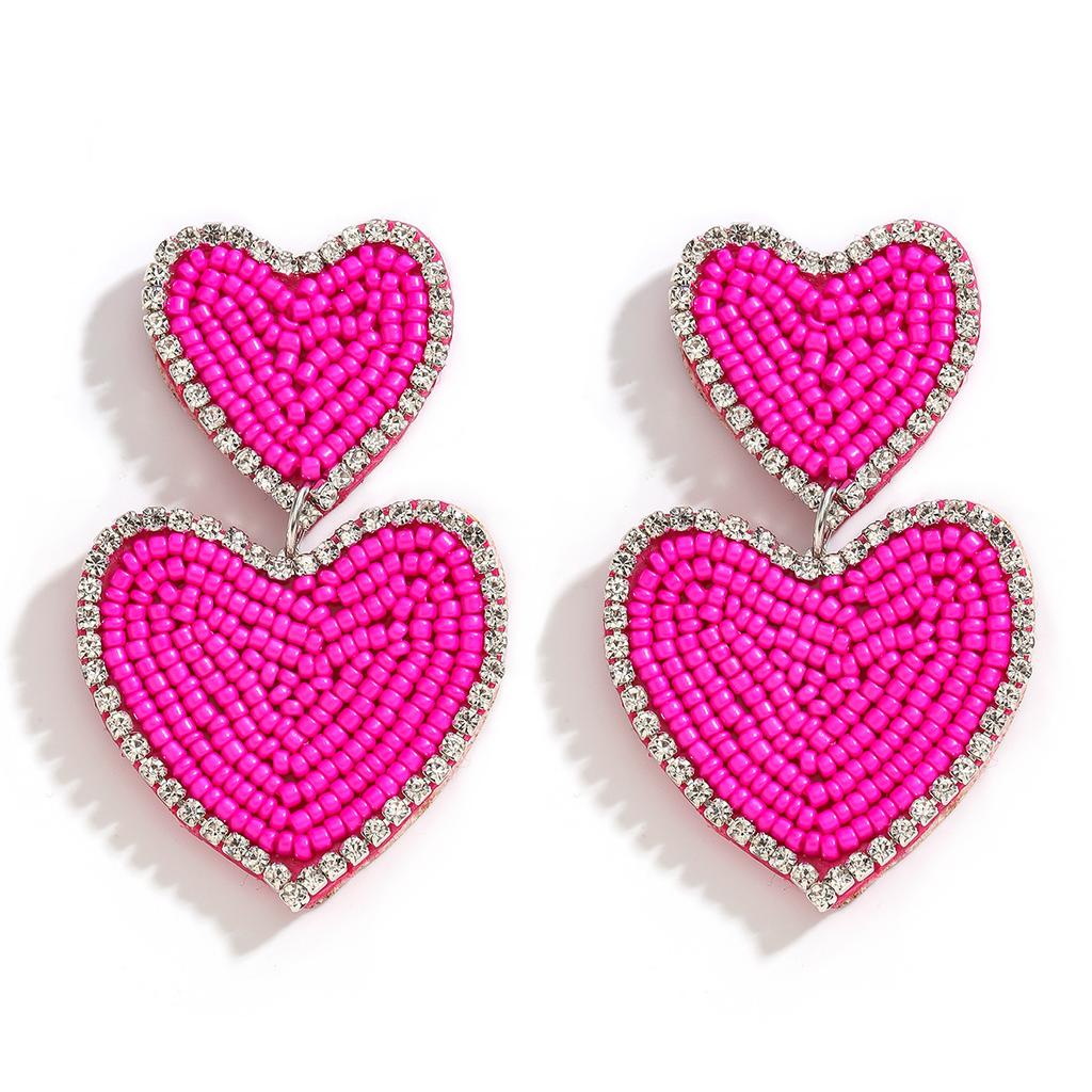Серьги-сердечки из розового риса ручной работы, креативные многослойные трехмерные серьги для женщин