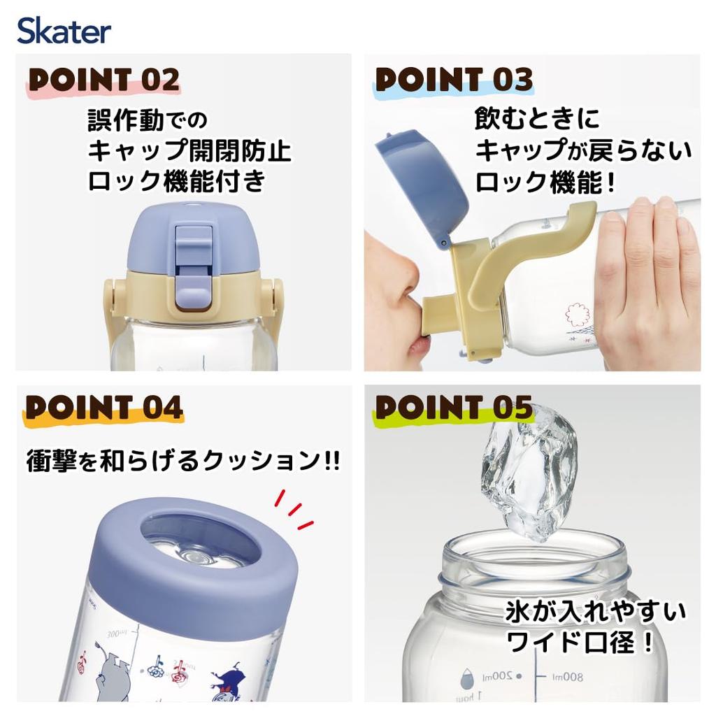 Бутылка-маркер для напитков Skater Drink объемом 1 л. Легко увидеть количество выпитого с одного взгляда. Бутылка для воды с ручкой. Пластиковая бутылка Moomin PDMK10-A.