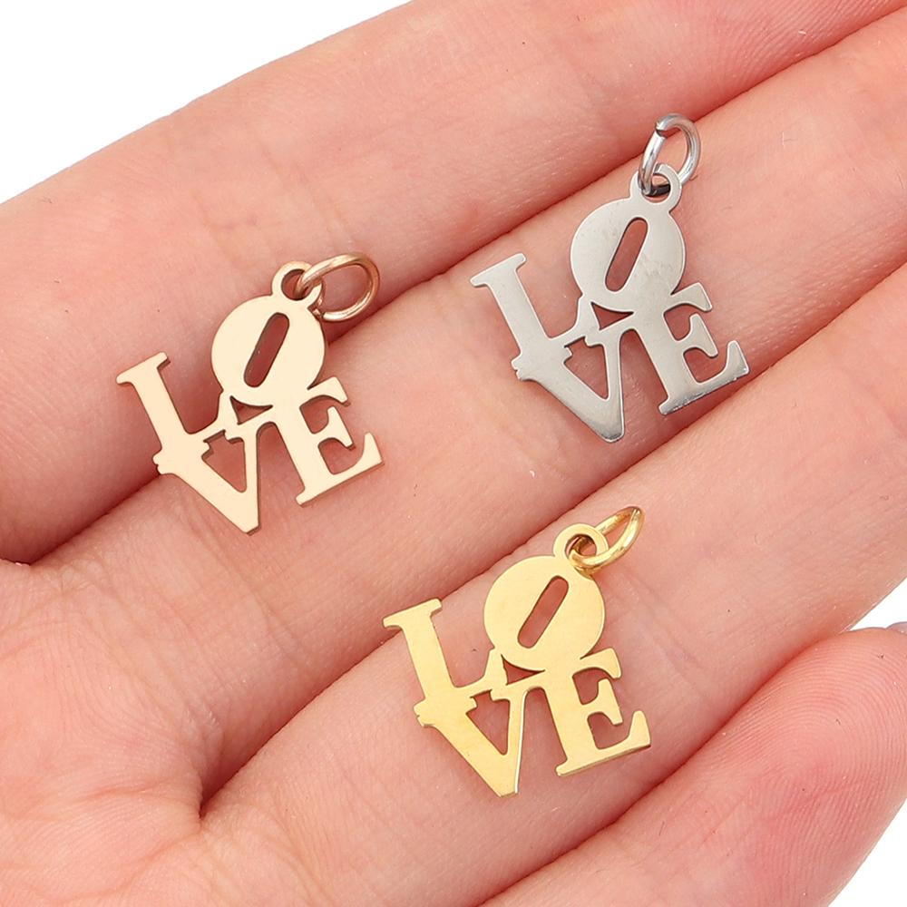 2pcs/Lot Polish Letter Love Stainless Steel Charms for Jewelry Making Gold Color Metal Necklace Pendant DIY Bracelet Necklace