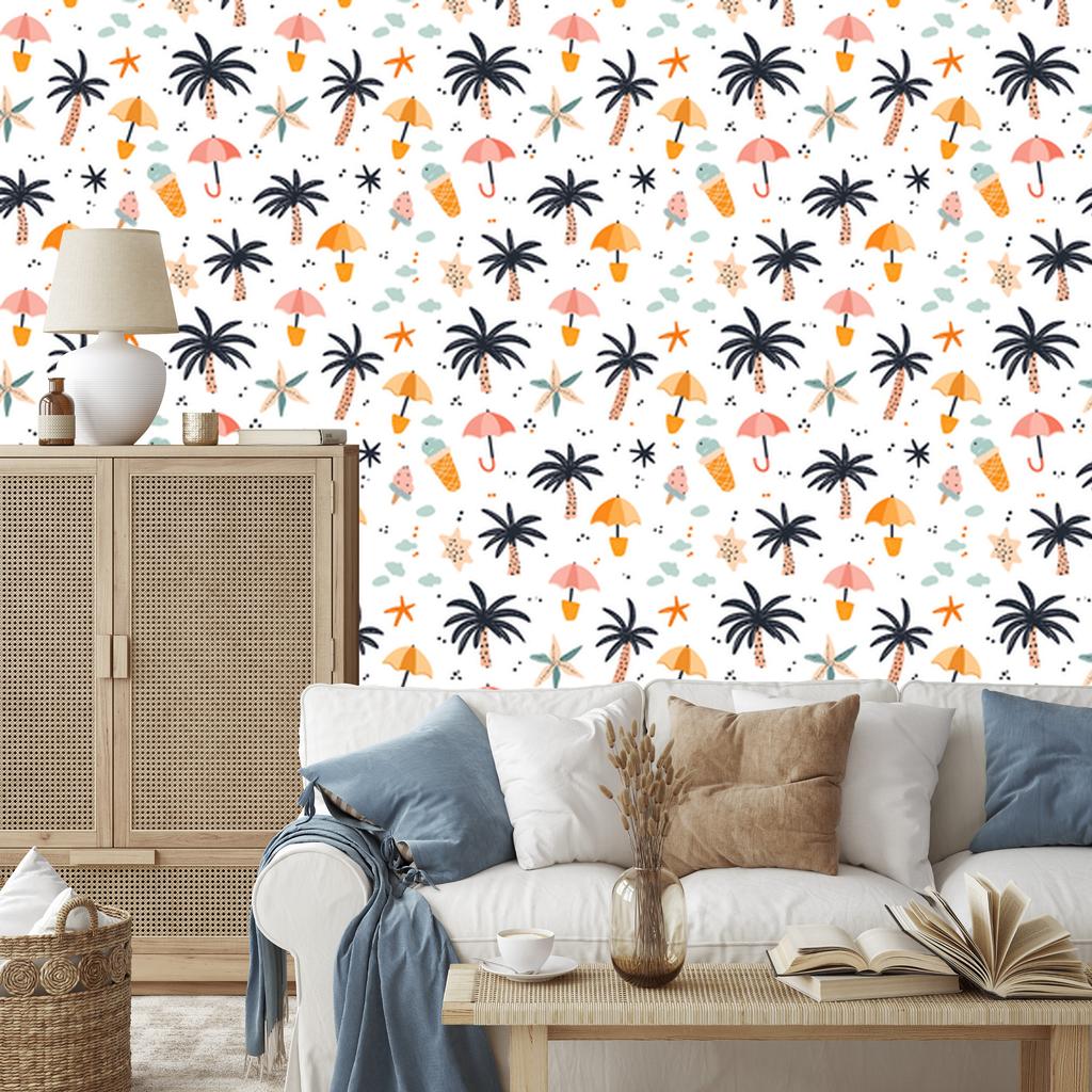 Summer wallpaper white, cream, light gray and gray 50x1000