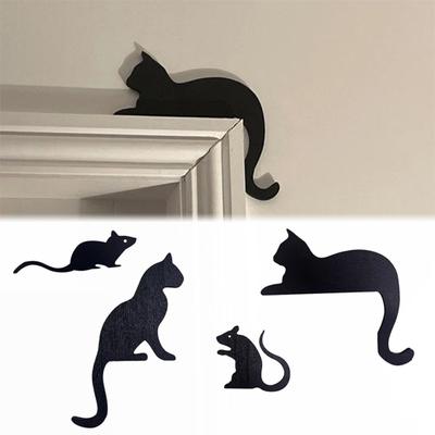 3/4 шт. Хэллоуин черный кот декор деревянный силуэт кошки дверной уголок декор страшная семейная домашняя вечеринка подвесной знак вырезанный дверной оконный декор