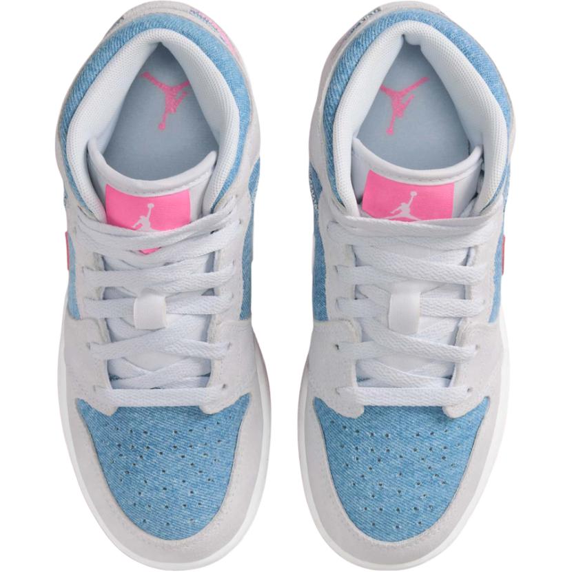 Jordan Air Jordan 1 Abrasion Resistant Breathable Mid top Children's Basketball Shoes Blue Pink Teenagers HQ1999-400