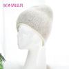 SOMALER Зимняя вязаная шапка-бини из ангоры с длинными волосами, мягкая, теплая, высококачественная, вязка косами, простая шапка-бини для женщин