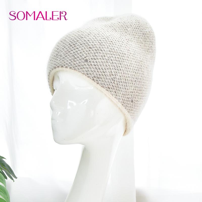 SOMALER Зимняя вязаная шапка-бини из ангоры с длинными волосами, мягкая, теплая, высококачественная, вязка косами, простая шапка-бини для женщин