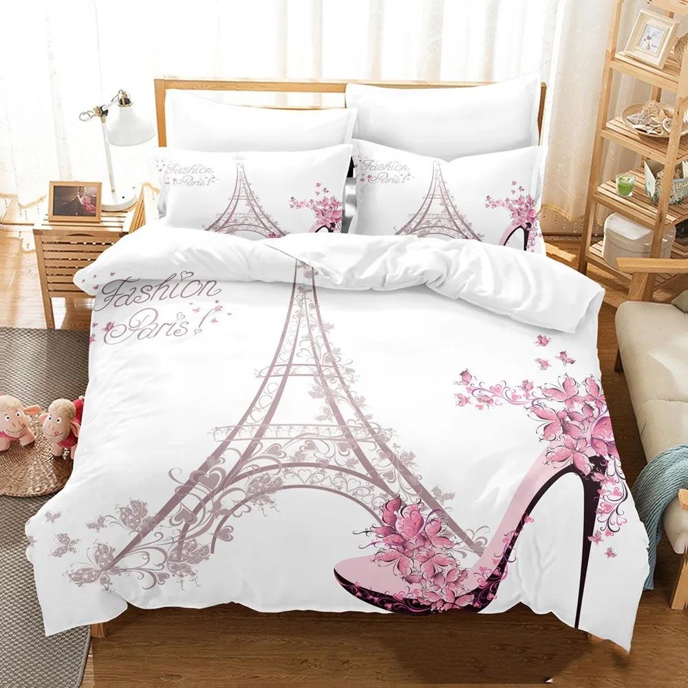 Комплект пододеяльников King Comfortable с цифровой печатью Розовая Любовь Эйфелева башня Роскошный комплект постельного белья 28*28 Включая (Пододеяльник+наволочка
