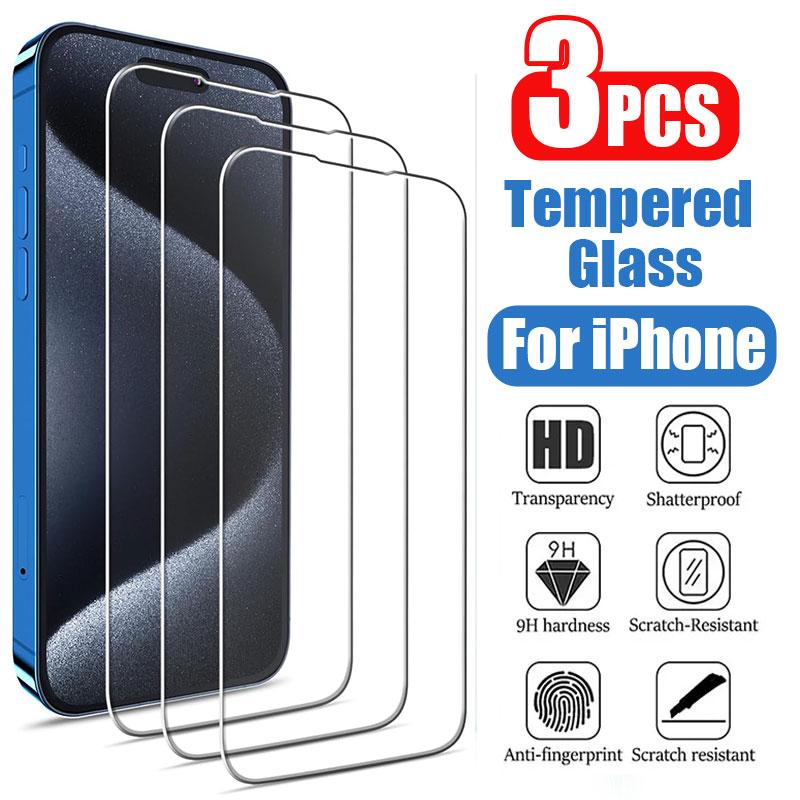 3Pcs Tempered Glass for iPhone 14 13 12 11 15 16 Pro Max Mini Screen Protector for iPhone XR X XS MAX SE 2020 Protective Glass