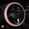 Universal Car Steering Wheel Cover 38cm Faux Leather Rhinestones Imitation Diamond Anti-slip Pink Steering Wheel Cover For Girls