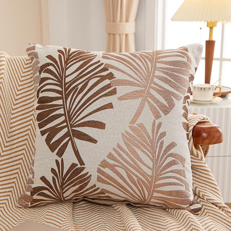 45X45Cm Throw Pillow Case Leaf Pattern Square Decorative Embroidery Jacquard Cushion Cover For Farmhouse Home Holiday Decor Blue