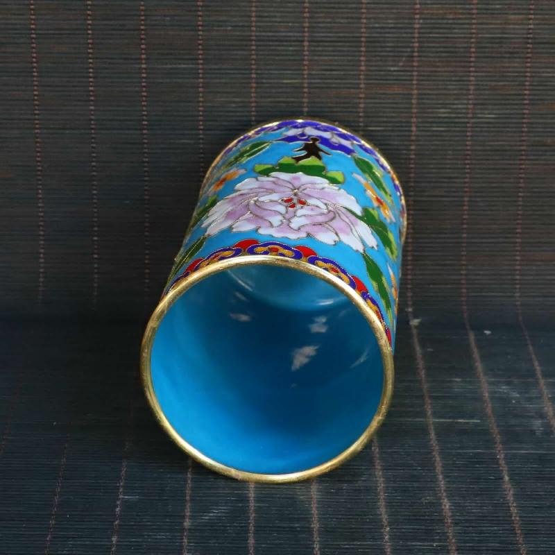5" Old Chinese Copper Enamel Handmade Flower Exquisite Brush Pots Collect Gift
