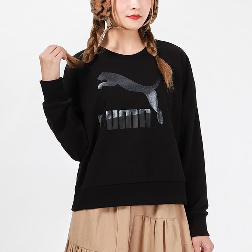 Puma Спортивная толстовка с круглым вырезом и цветным логотипом, женская толстовка, черная 531382-56