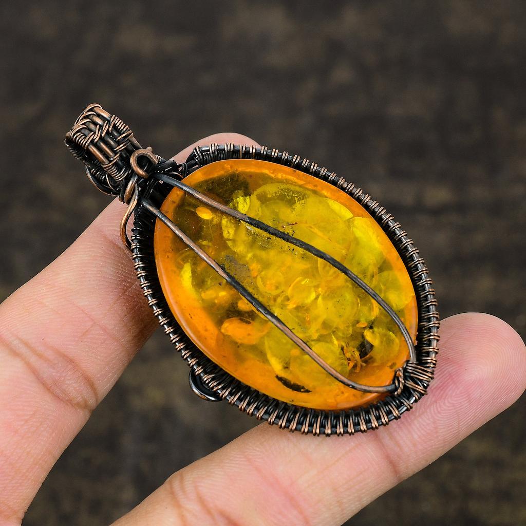 Подвеска ручной работы из медной проволоки из натурального балтийского янтаря 2,68 R1y64
