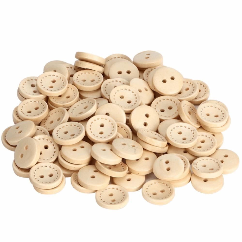 100pcs Handmade Round Shaped Wooden Buttons 2 Holes 15mm Diameter Sewing Buttons Craft Buttons For DIY Crafts