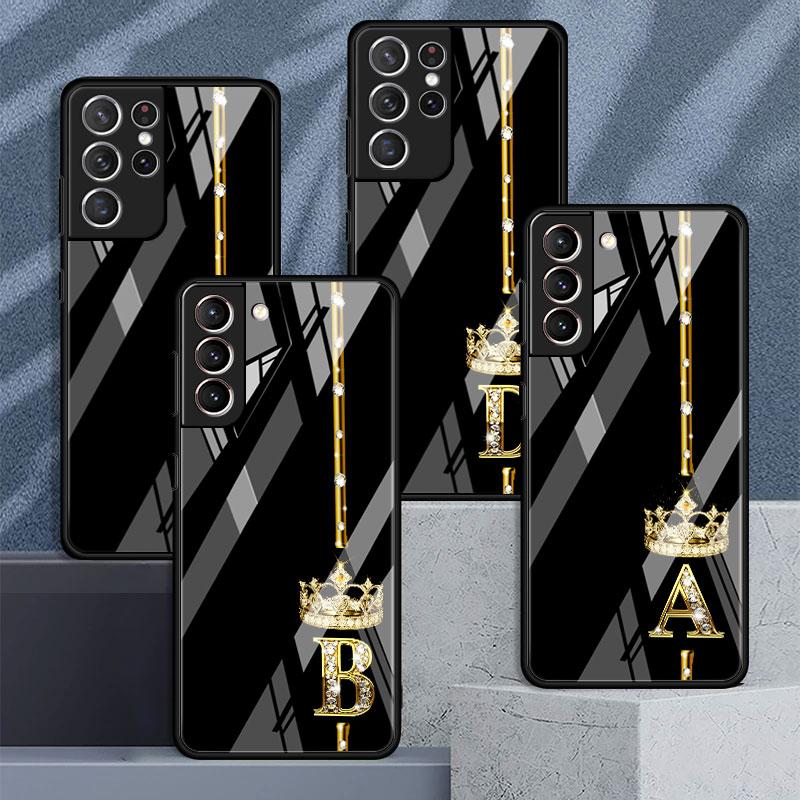 Rose Gold 26 Letters A B C Glass Case For Samsung Galaxy S22 S20 FE S21 Plus Phone Cover S10 5G S9 Note 20 Ultra 10 Lite Shell