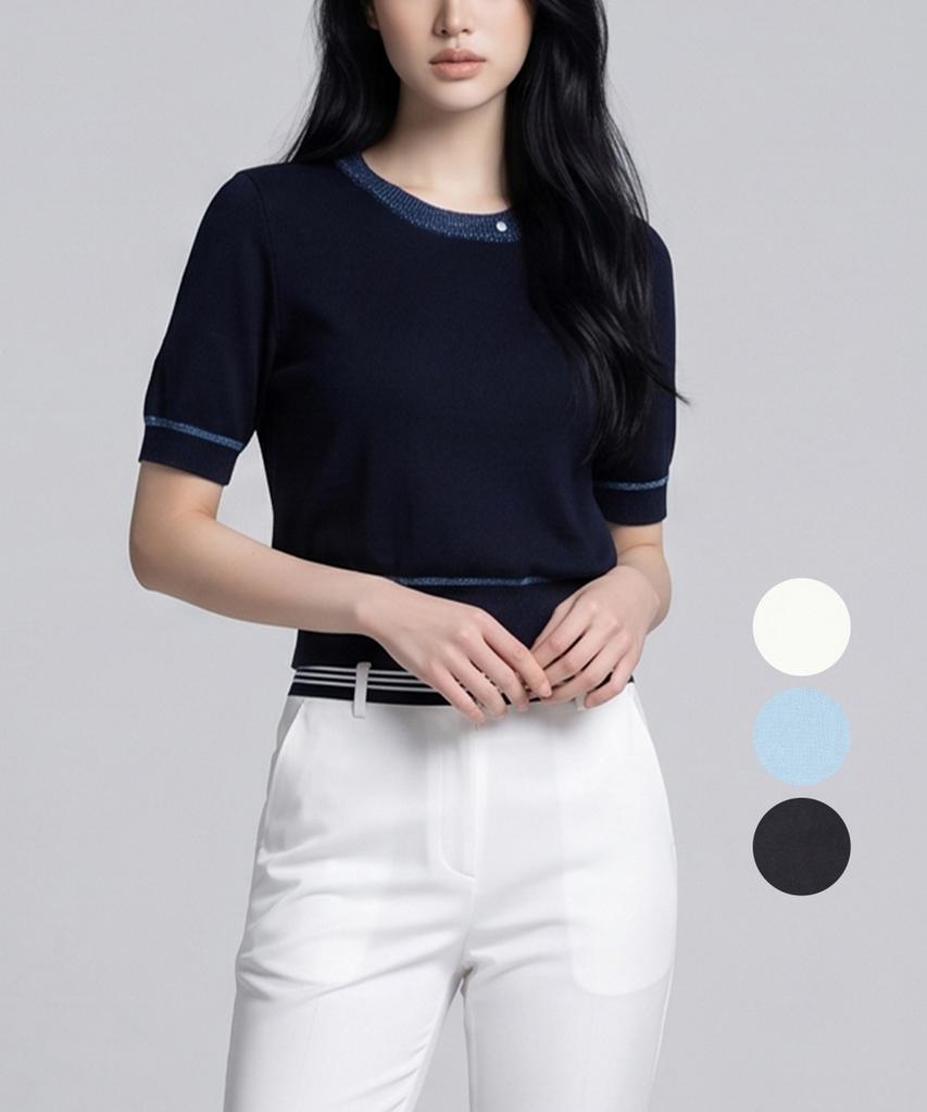 KIM YOUNG JOO GOLF Summer Round Neck Color Block Women'S Short Sleeve Knit Tee Dqmlnt29