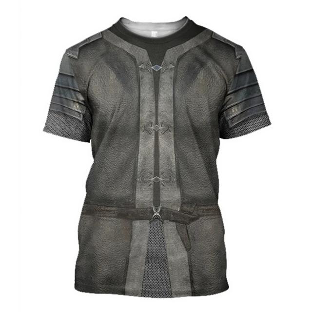 Medieval Knight Armor Men's T-shirt Tops 3D Print Tshirts Templar Knight Cosplay Short Sleeve Shirt O Neck Cool Streetwear