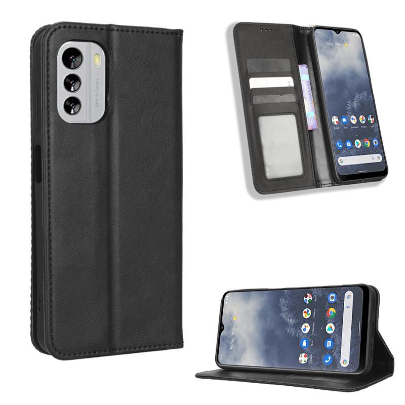 Магнитный кожаный чехол-книжка Nokia G60 5G со слотом для карт, ретро-дизайн
