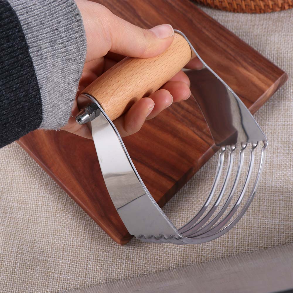 Stainless Steel Butter Churner Wood Handle Dough Mixer Egg Beater Flour Cutter Cream