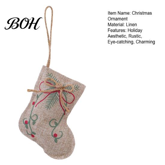 Burlap Christmas Ornaments for Party Ornaments, Rustic Linen Fabric Hanging Decoration, Tree Ball Stocking Classic Ornament Set Star Shaped
