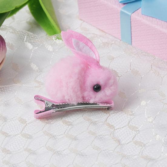 1 Pair Winter Plush Bunny Hairpins Hair Clips Vivid Color Creative Shape Adorable Sweet Hairpins Hair Accessory for Kids