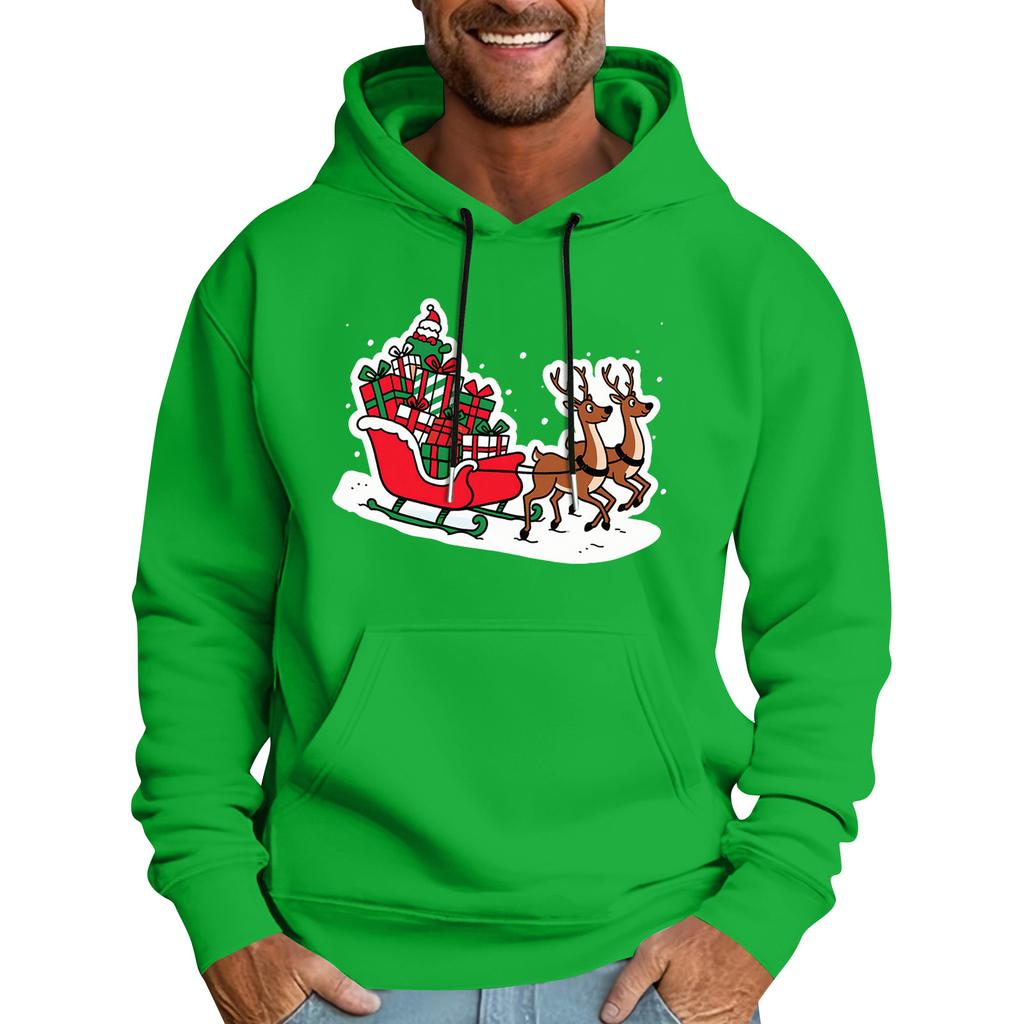 Мужская повседневная спортивная толстовка с капюшоном и карманом, с рождественским принтом, с длинным рукавом