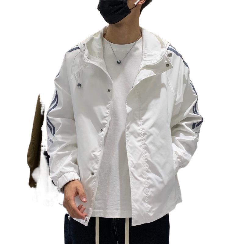 Осенняя мужская куртка в корейском стиле с капюшоном и длинными рукавами, универсальная модная полосатая куртка, повседневный свободный топ