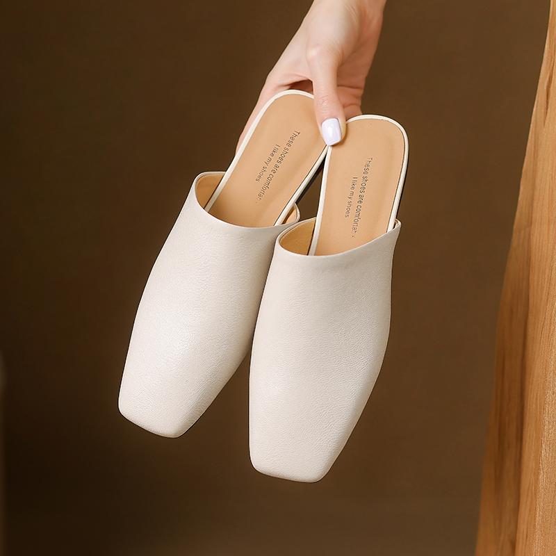 Мода 2025 Лето Женская обувь Квадратный носок Балетки Шлепанцы Модная обувь из коровьей кожи для женщин Повседневные мюли для женщин Сандалии
