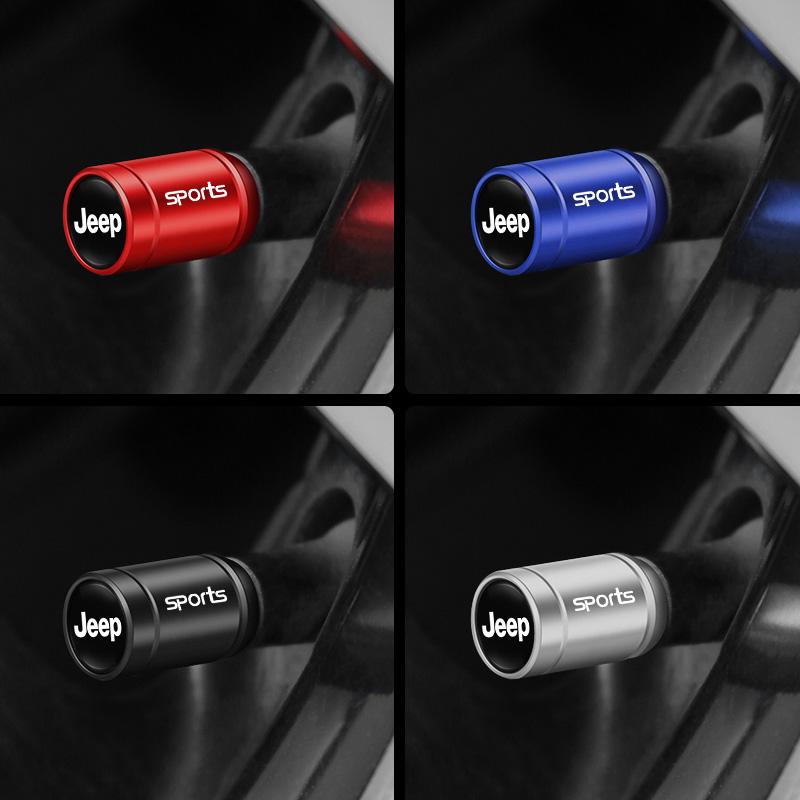 For Jeep 4Pcs Aluminum Alloy Car Tire Valve Cap Dust Cover Accessories For Jeep Grand Cherokee Wrangler JK Gladiator Compass