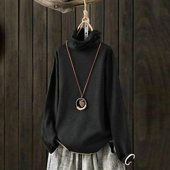 Осень-зима Женские футболки с воротником-стойкой, однотонные, мягкие, удобные, с длинным рукавом, пуловеры