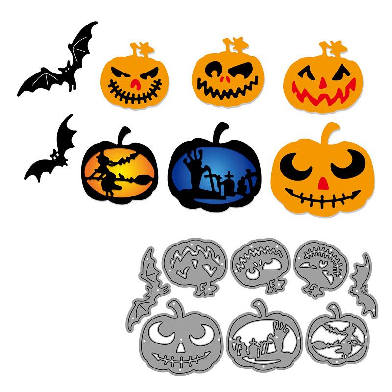 Halloween Pumpkin with Bat Design Style Metal Cutting Dies DIY Scrapbooking Embossing Stencil Paper Craft Album Template KTY