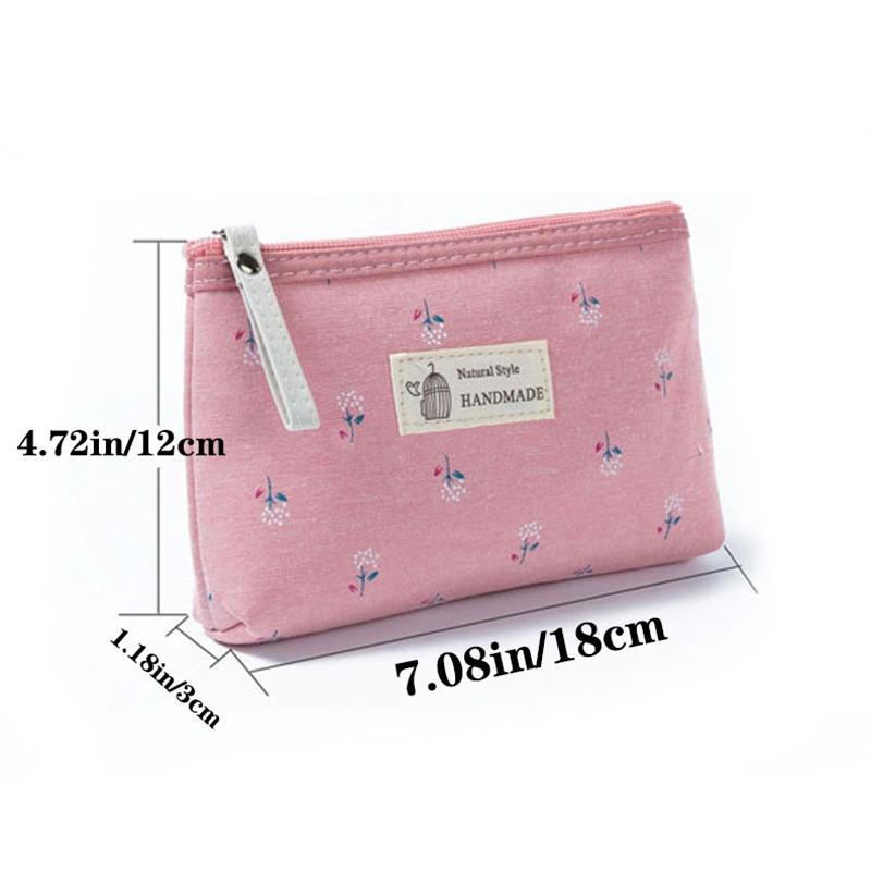 1Pc Floral Prints Rectangle Coin Purse Cute Cosmetic Bag Small Storage Bags Canvas Toiletry Organizer Purse