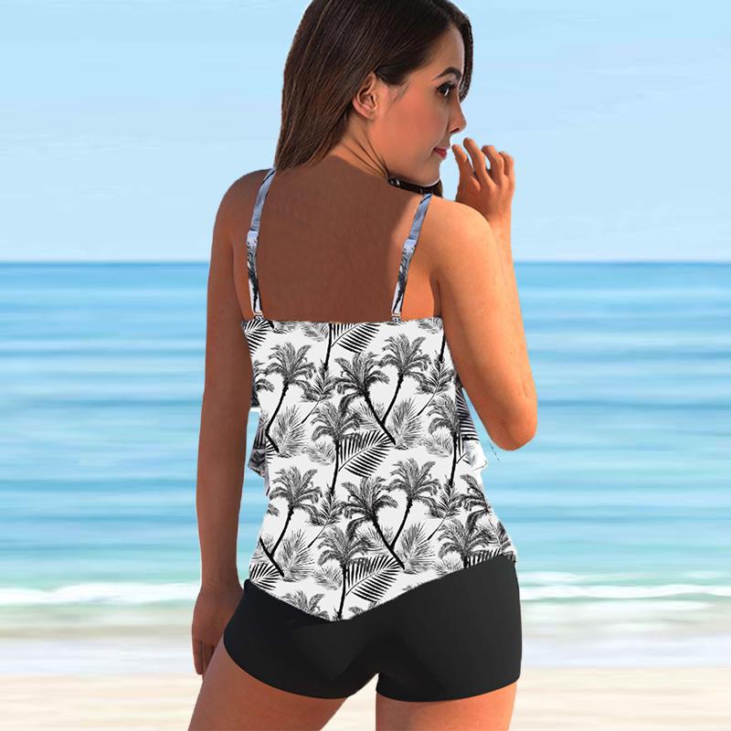 Женский купальник с бретелями, черный купальник-бикини с теневым принтом, купальник-танкини