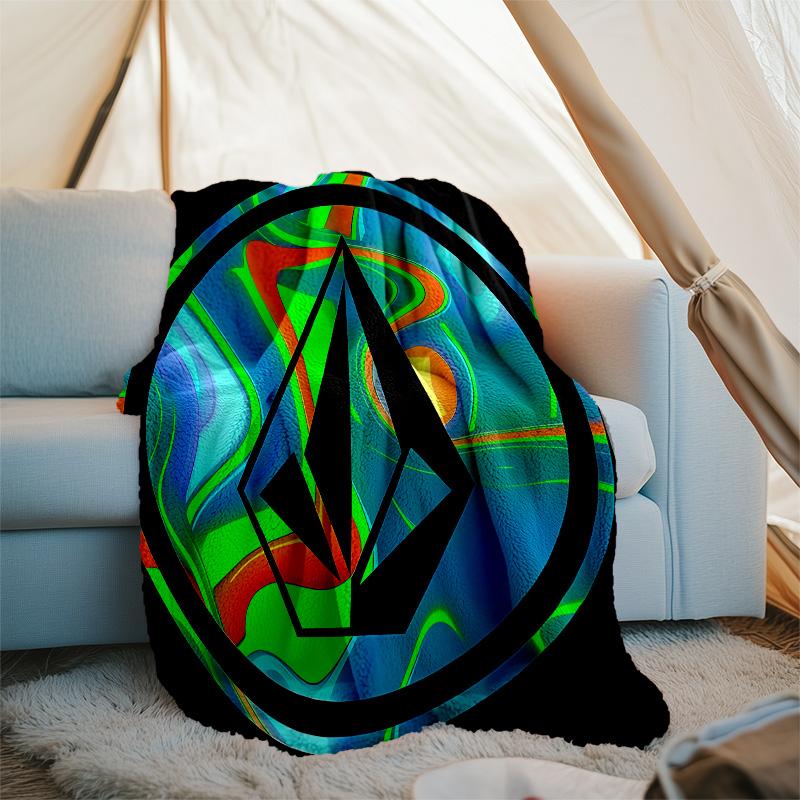 V-VOLCOM LOGO printed throw blanket—lightweight,soft,warm;versatile blanket for all seasons—perfect as &air-conditioning throw,nap blanket