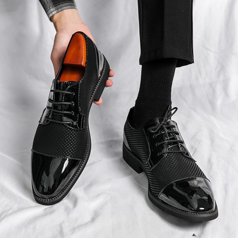 Fashion Men Dress Shoes Men's Oxford Business Lace-up Round Toe PU Spring Autumn Free Shipping Zapatos Hombre Vestir Size 38-46 Leather