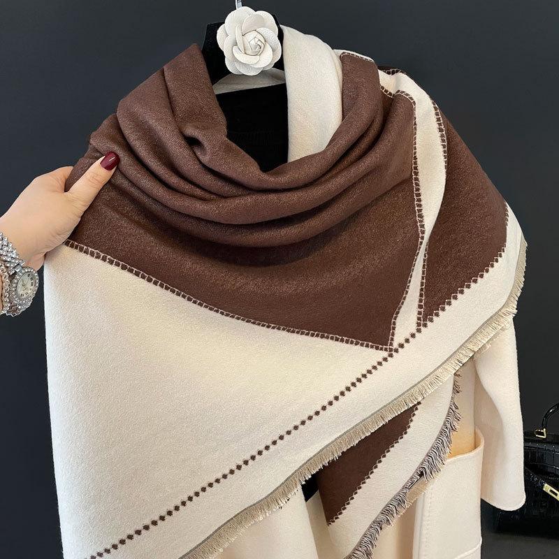 Autumn and Winter New Geometric Jacquard Square Scarf Women's Double-sided Imitation Cashmere Large Shawl Light Luxury High Sense Thickened Warm Scarf